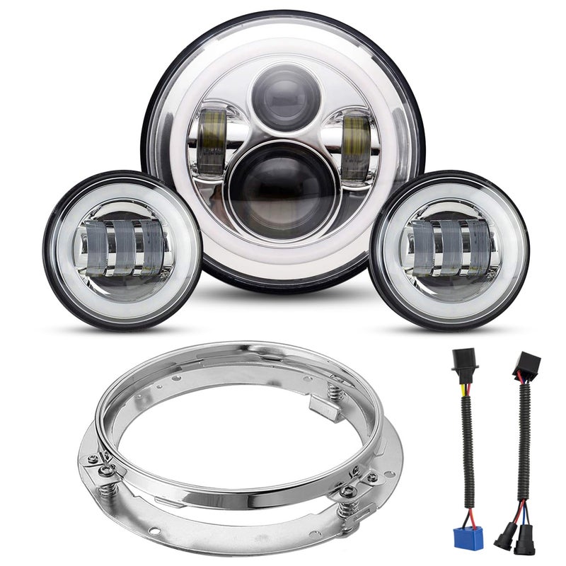 YEEGO DIRECT 7 inch Motorcycle LED Headlight 4.5 inch Fog Passing Lights for Road Kin-g Ultra Clas-sic Elec-tra Street Gli-de Tri Cvo Heri-tage Softail Sli-m De-luxe Fat-boy, DOT Approved (Silver) - Image 1